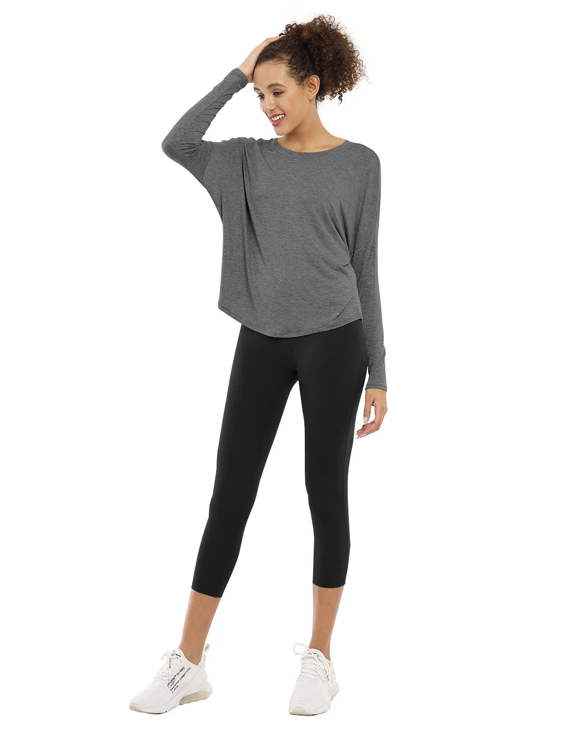 Pilates Batwing Tunic Tops heathercharcoal_Pilates