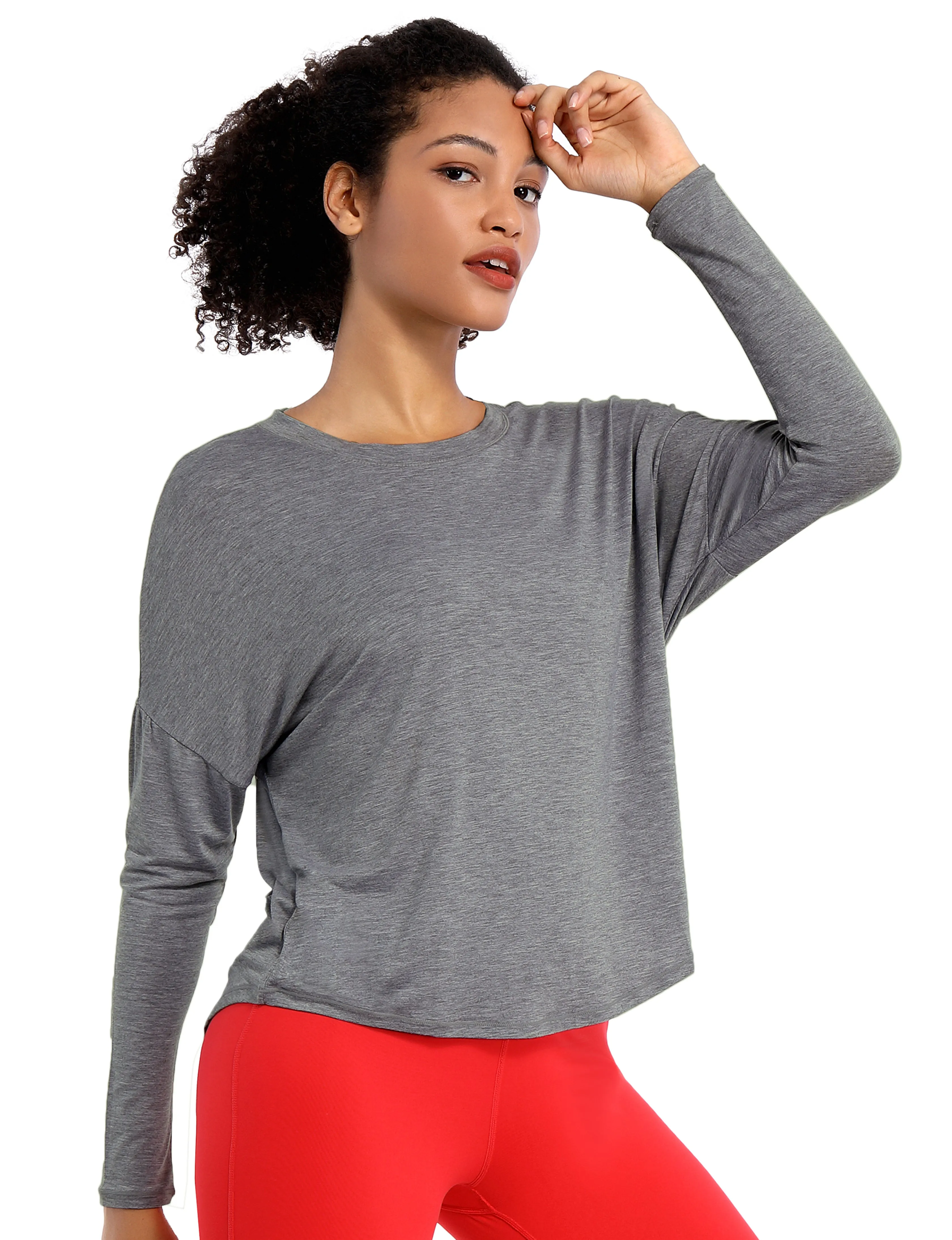 Pilates Batwing Tunic Tops heathercharcoal_Pilates