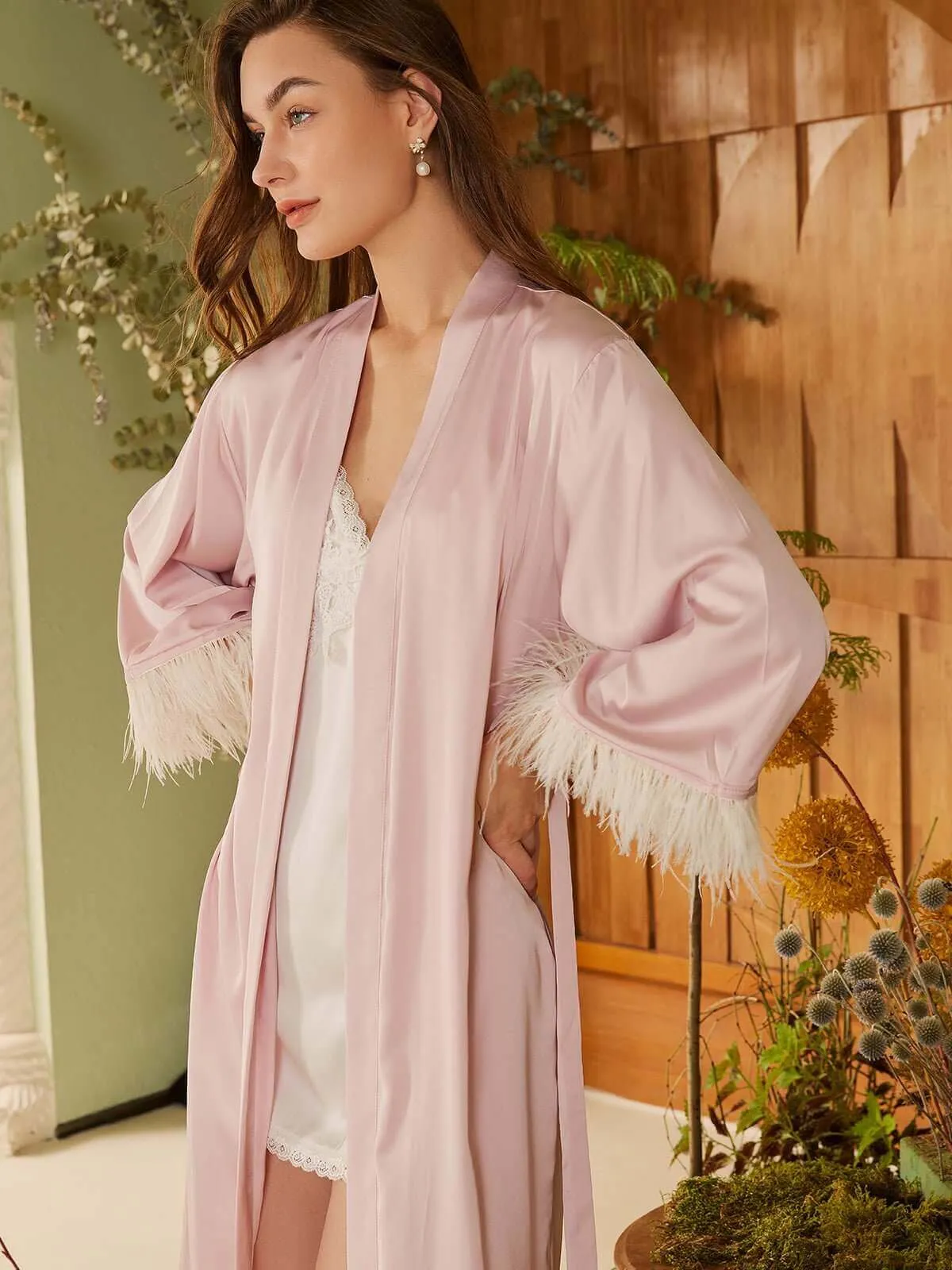 Pink Feather Bridal Robe