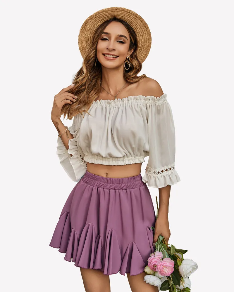 Pleated Ruffles Flared Mini Skirts