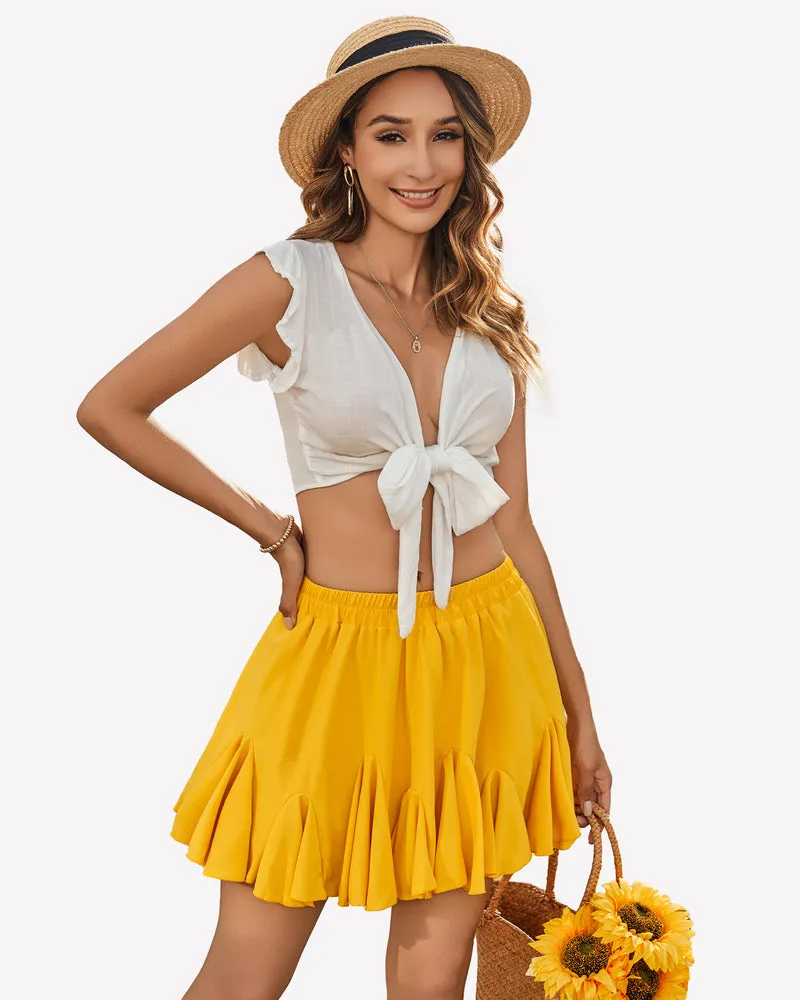 Pleated Ruffles Flared Mini Skirts