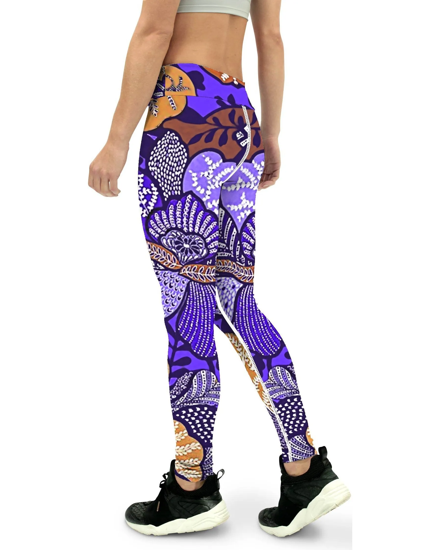 Purple Batik Floral Yoga Pants