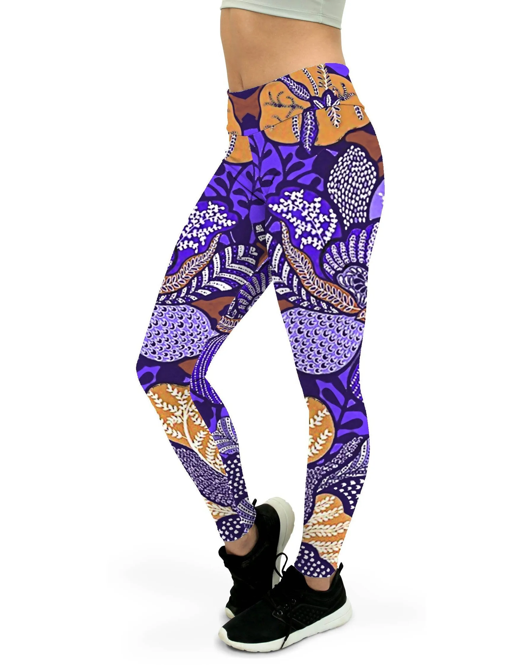 Purple Batik Floral Yoga Pants