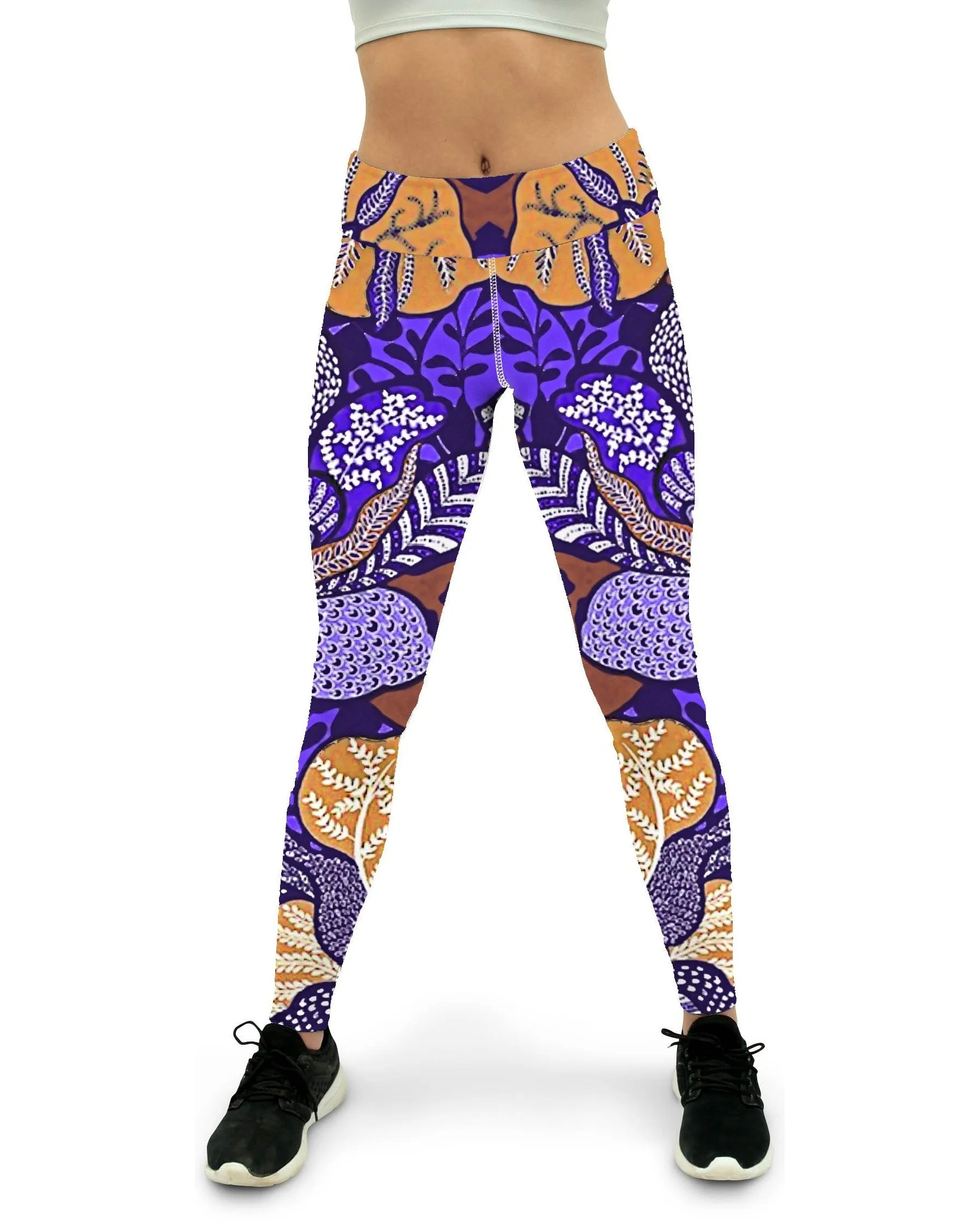 Purple Batik Floral Yoga Pants