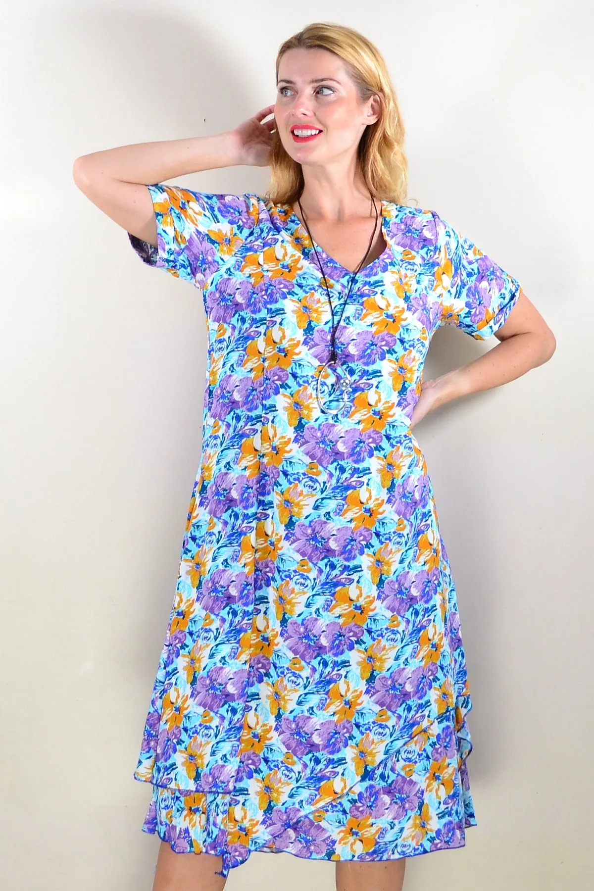 Purple Mustard Floral Tunic Dress