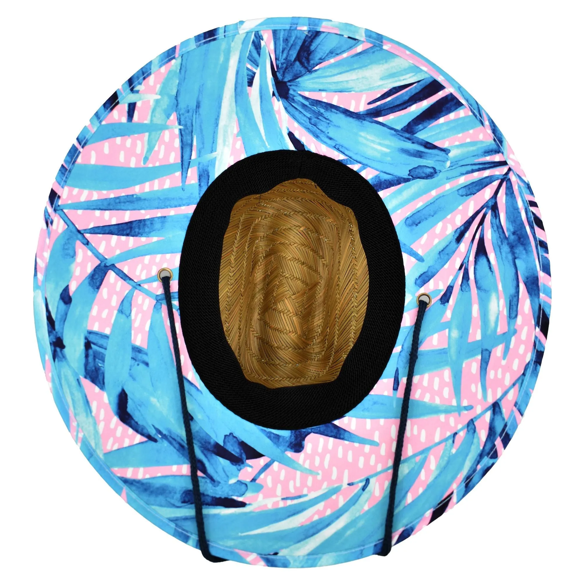 Qwave Straw Hats for Women - Stylish Tropical Print Designs, Beach Gear Sun Hats for Women, Lifeguard Hat with Sun Protection - Pink & Blue Palm Print