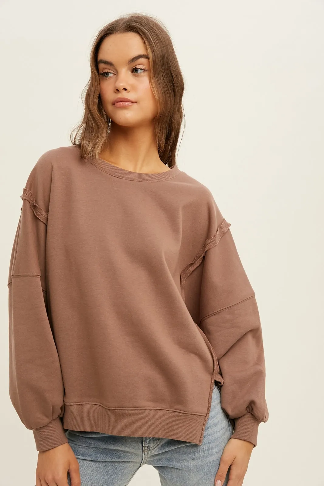 raw edge french terry sweatshirt - mocha