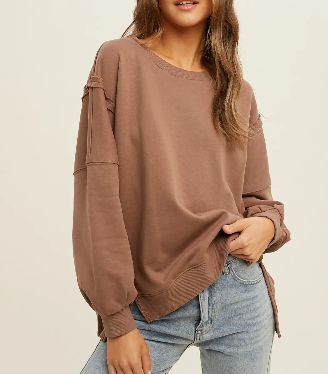 raw edge french terry sweatshirt - mocha