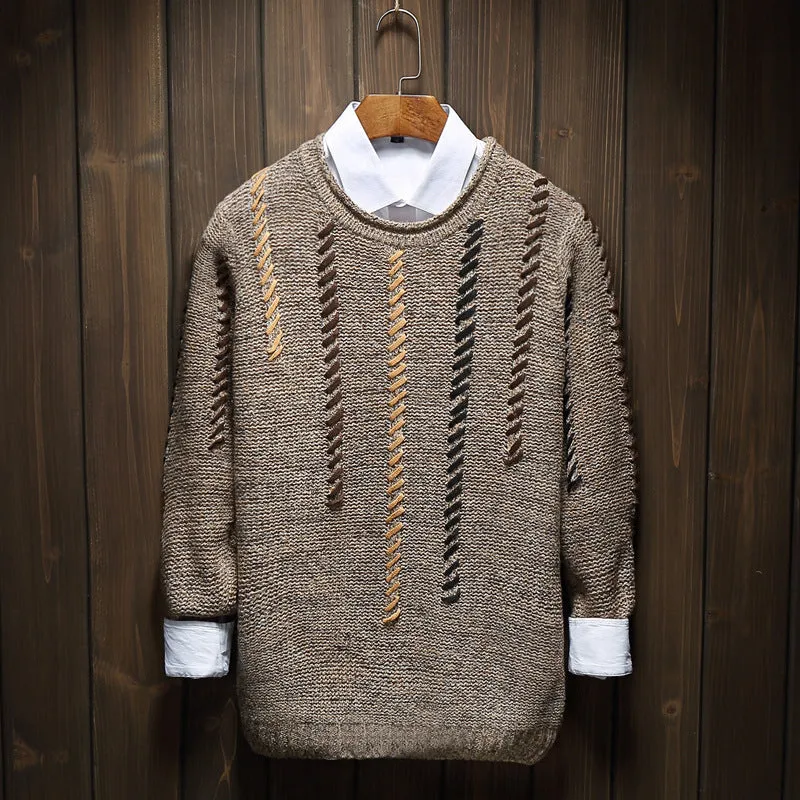 Round-Neck Pullover Vintage Personality Sweater Trendy Embroidery Thick Outerwear