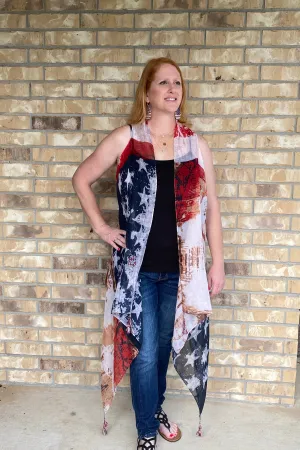 Rustic Patriotic Print Kimono