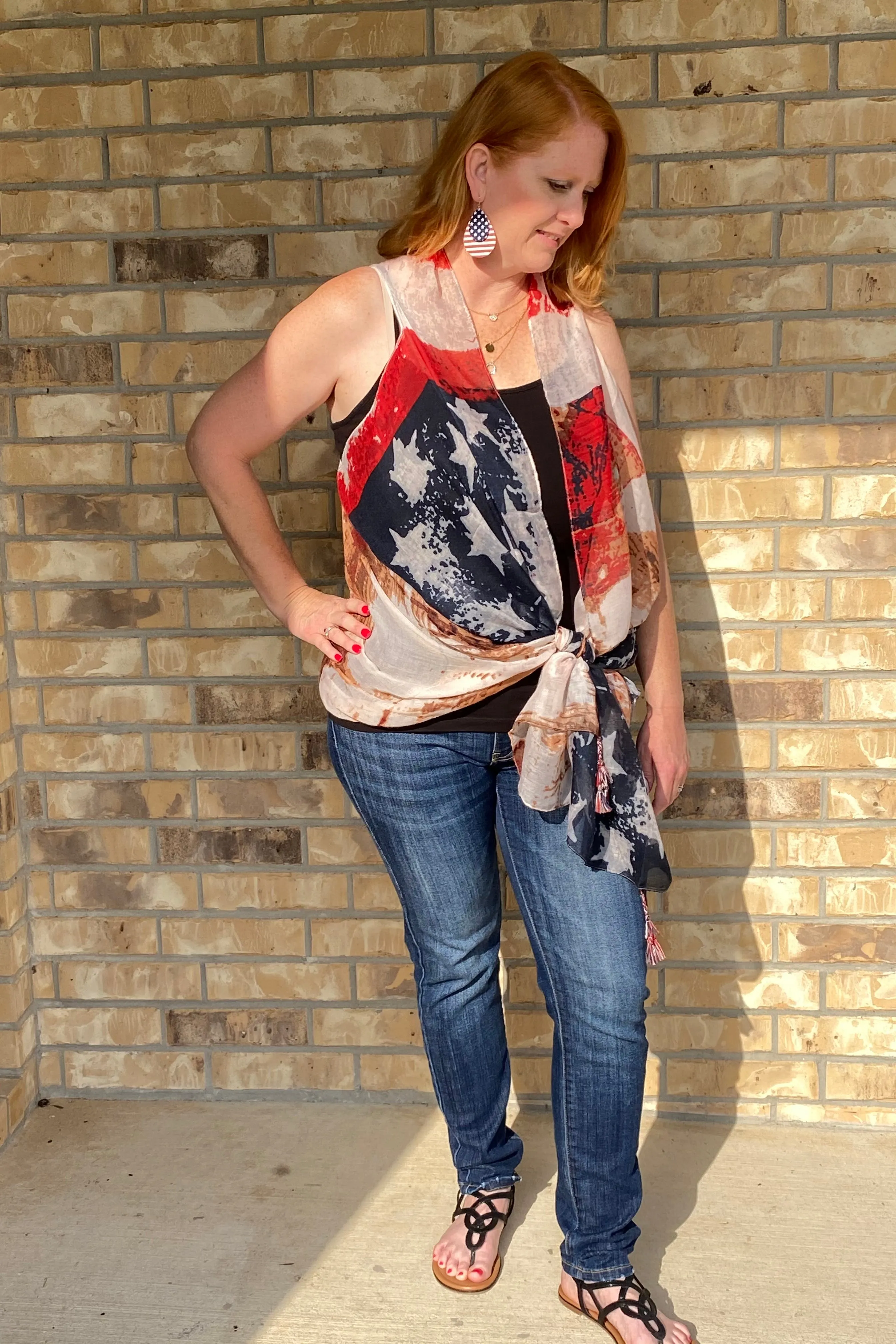 Rustic Patriotic Print Kimono