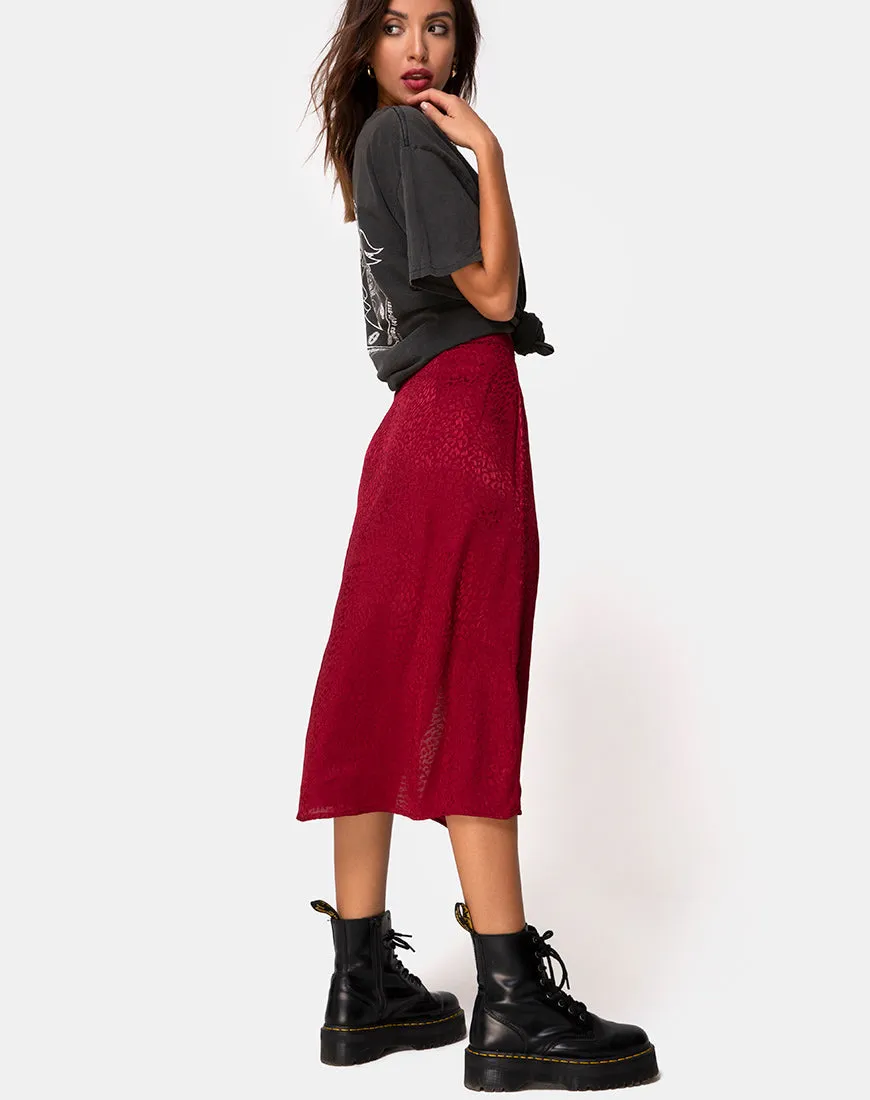 Saika Midi Skirt in Satin Cheetah Raspberry