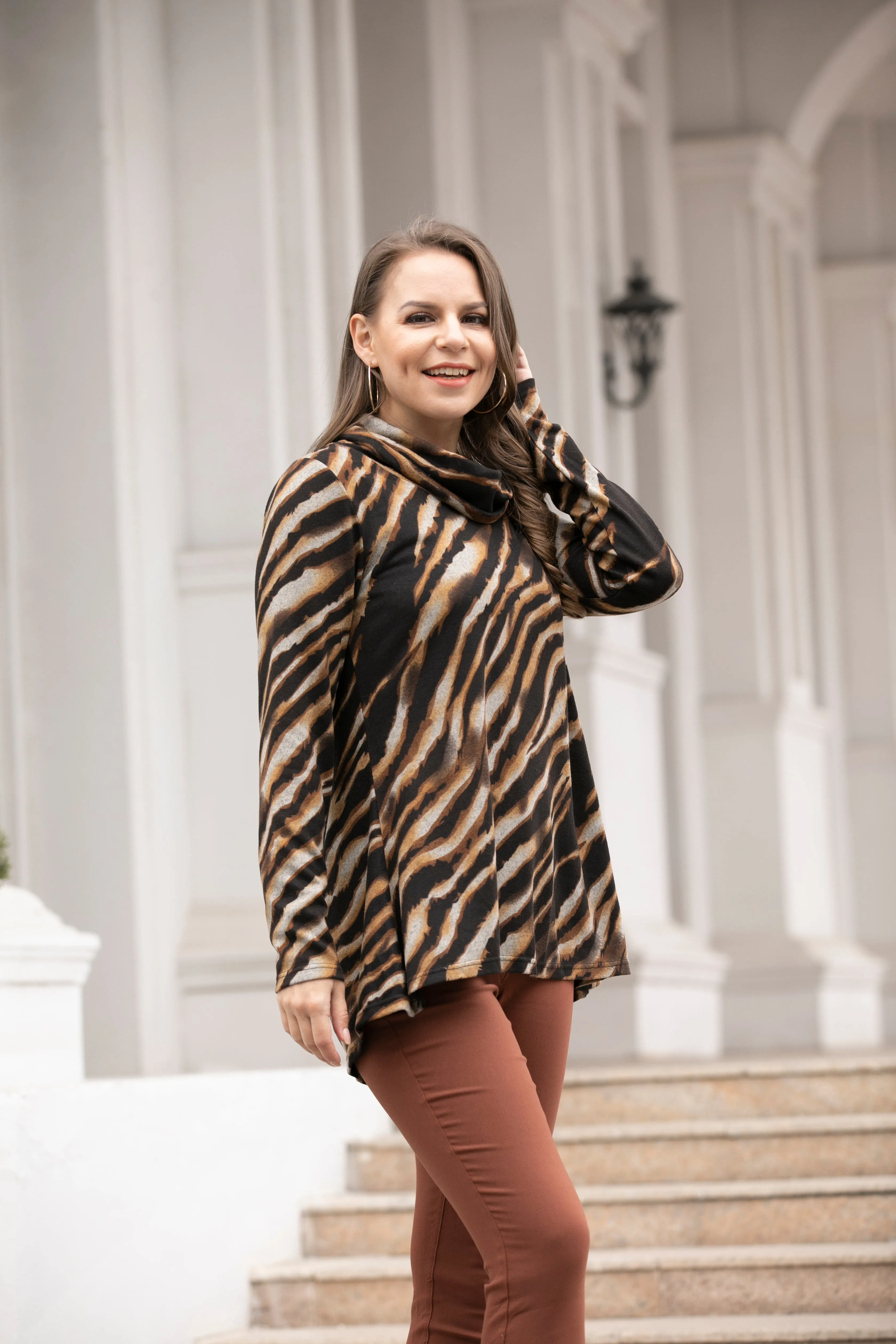 Sandra's Cowl Neck Animal Printed Top