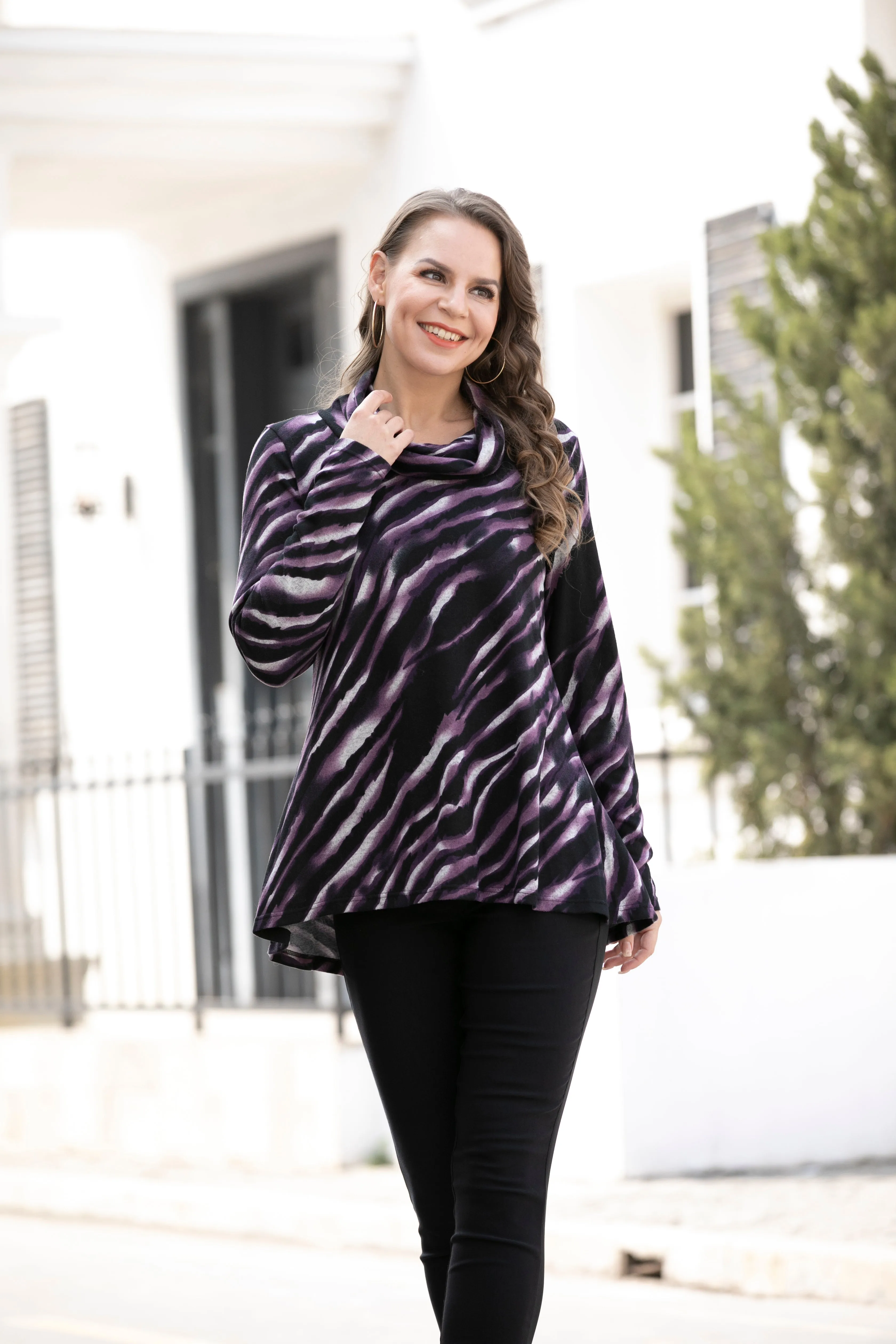 Sandra's Cowl Neck Animal Printed Top