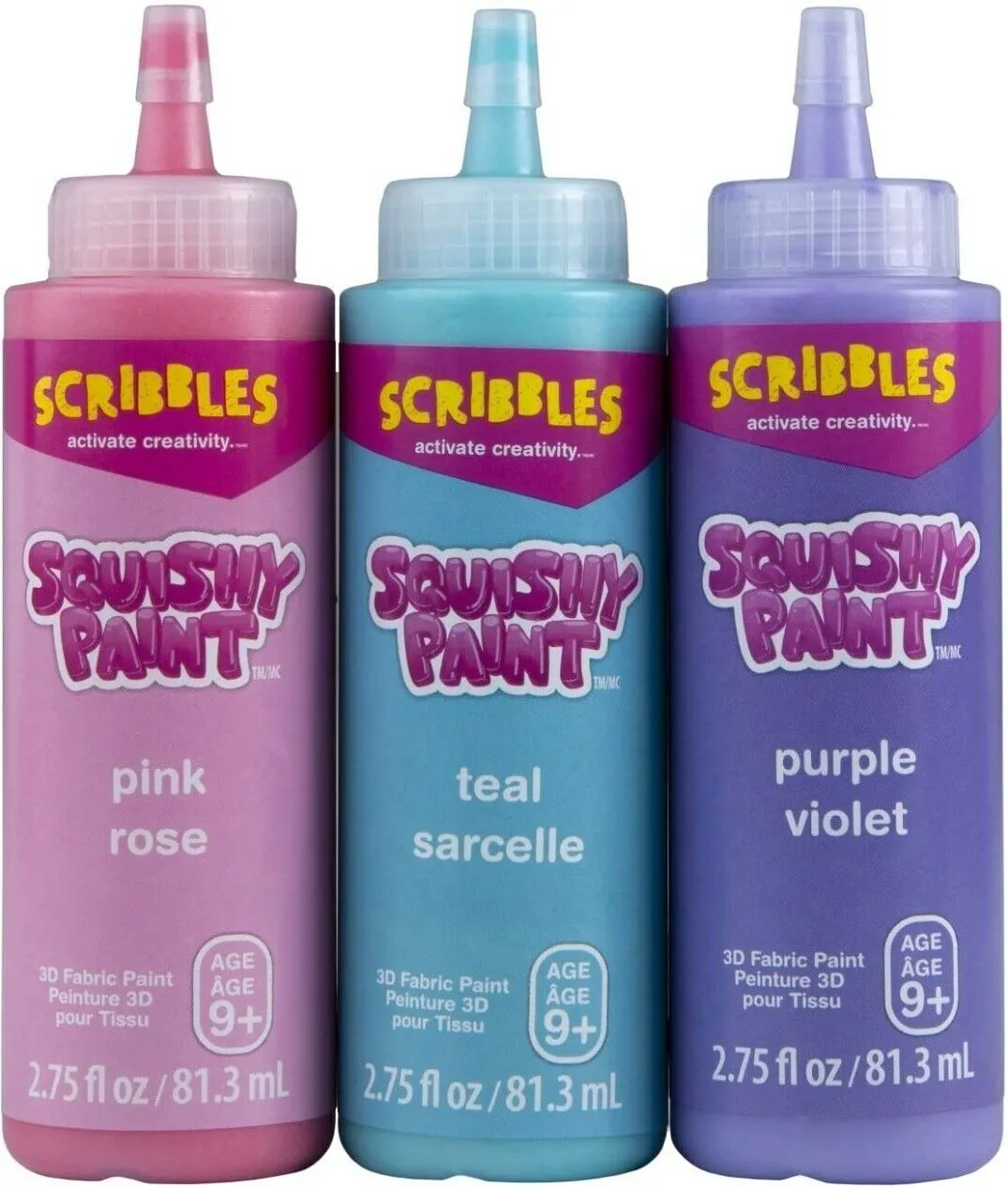 Scribbles Squishy Fabric Paint, Unicorn Colours- 3pk