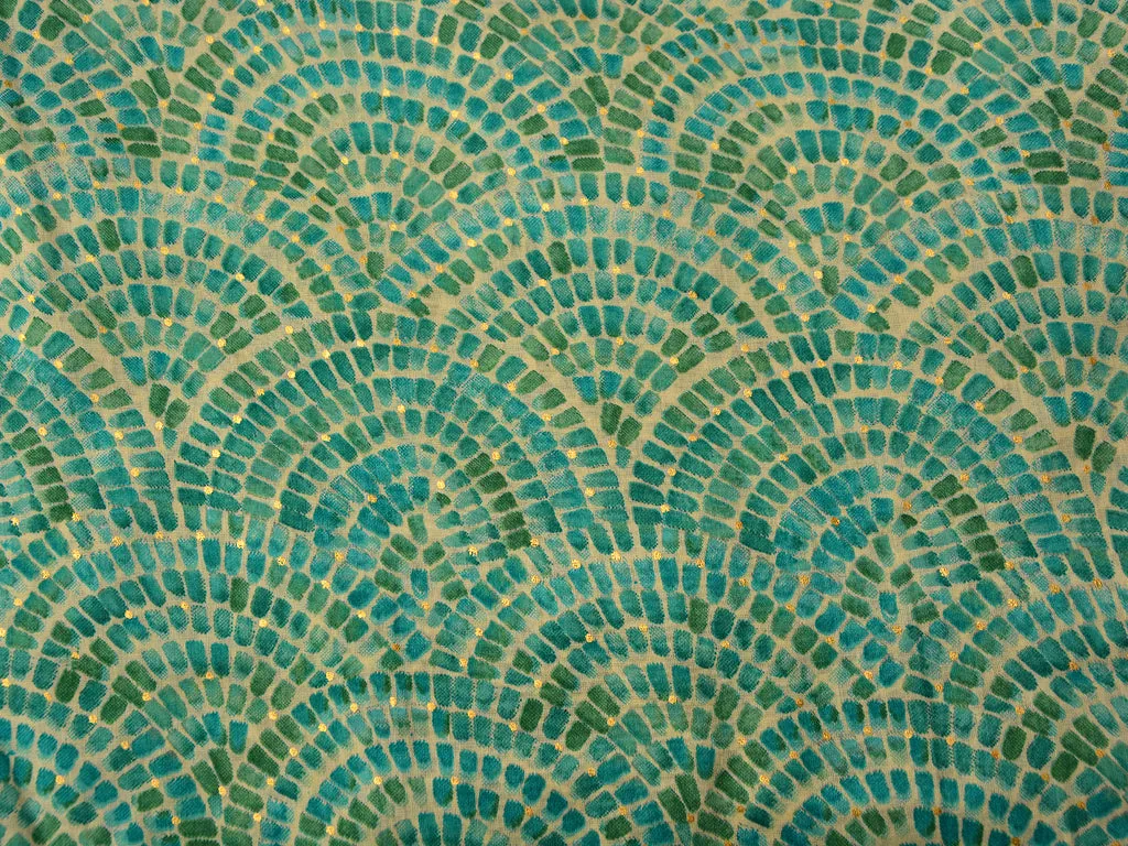 Sea Green Waves Pure Mul Mul Cotton Fabric