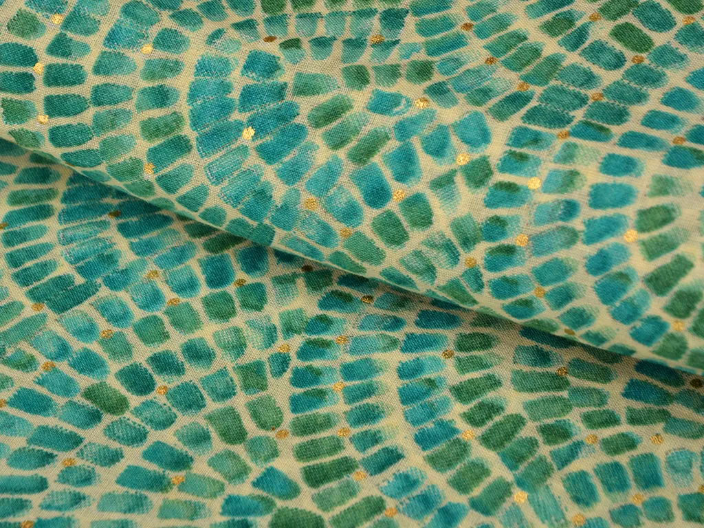 Sea Green Waves Pure Mul Mul Cotton Fabric