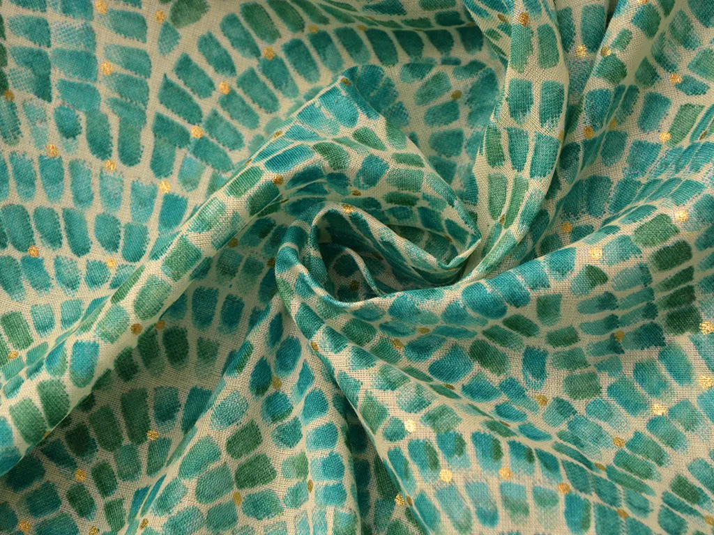 Sea Green Waves Pure Mul Mul Cotton Fabric