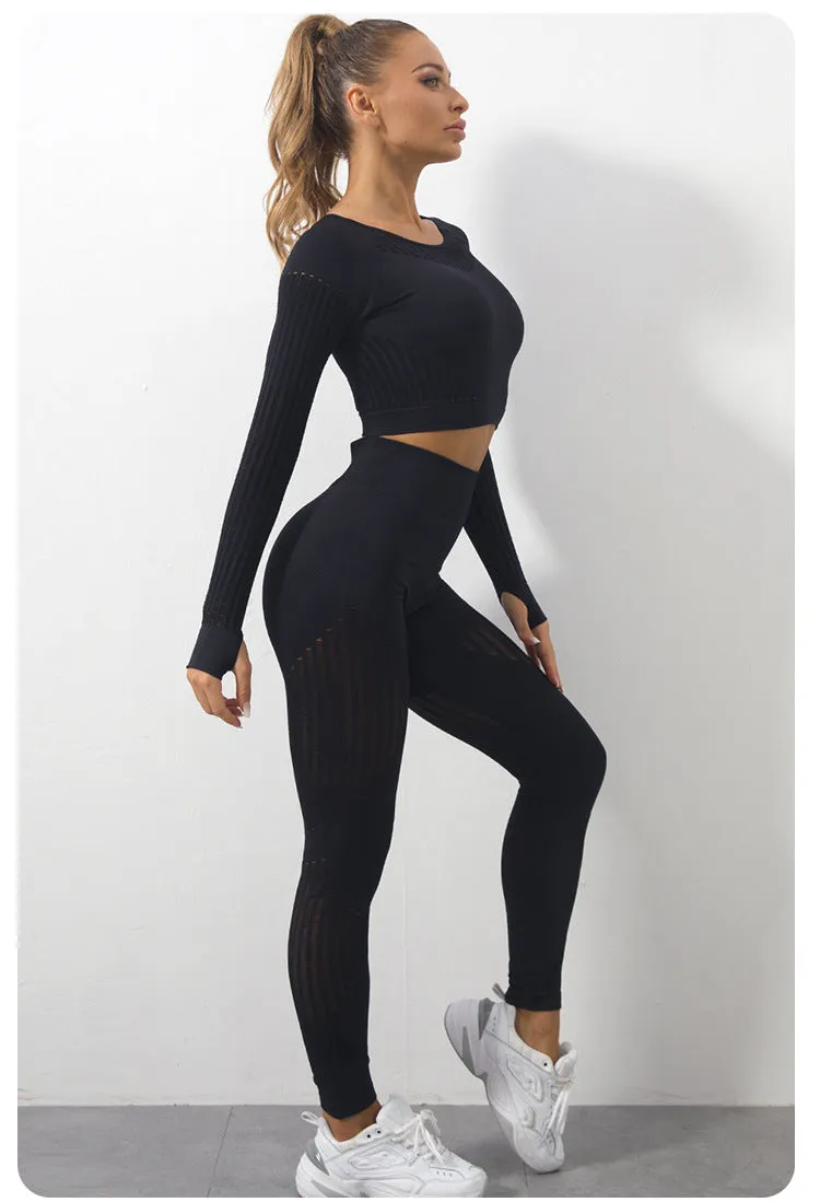 Seamless Knitted Breathable Tops Leggings Fitness Yoga Suits Wholesale Activewear Sets