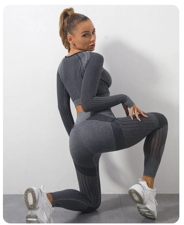 Seamless Knitted Breathable Tops Leggings Fitness Yoga Suits Wholesale Activewear Sets