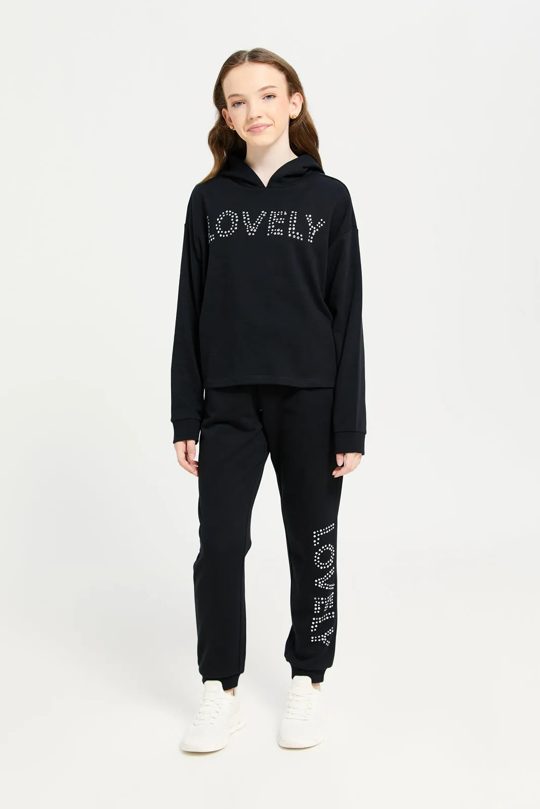 Senior Girls Black Embellished Sweatshirt