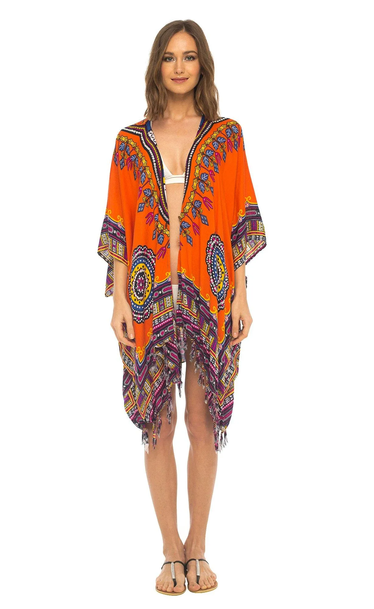 SHU-SHI Women's Dashiki Sequined Beach Cover-Up | Open Front Kimono Cardigan for Bikinis