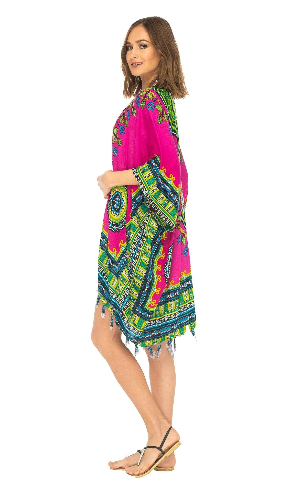 SHU-SHI Women's Dashiki Sequined Beach Cover-Up | Open Front Kimono Cardigan for Bikinis