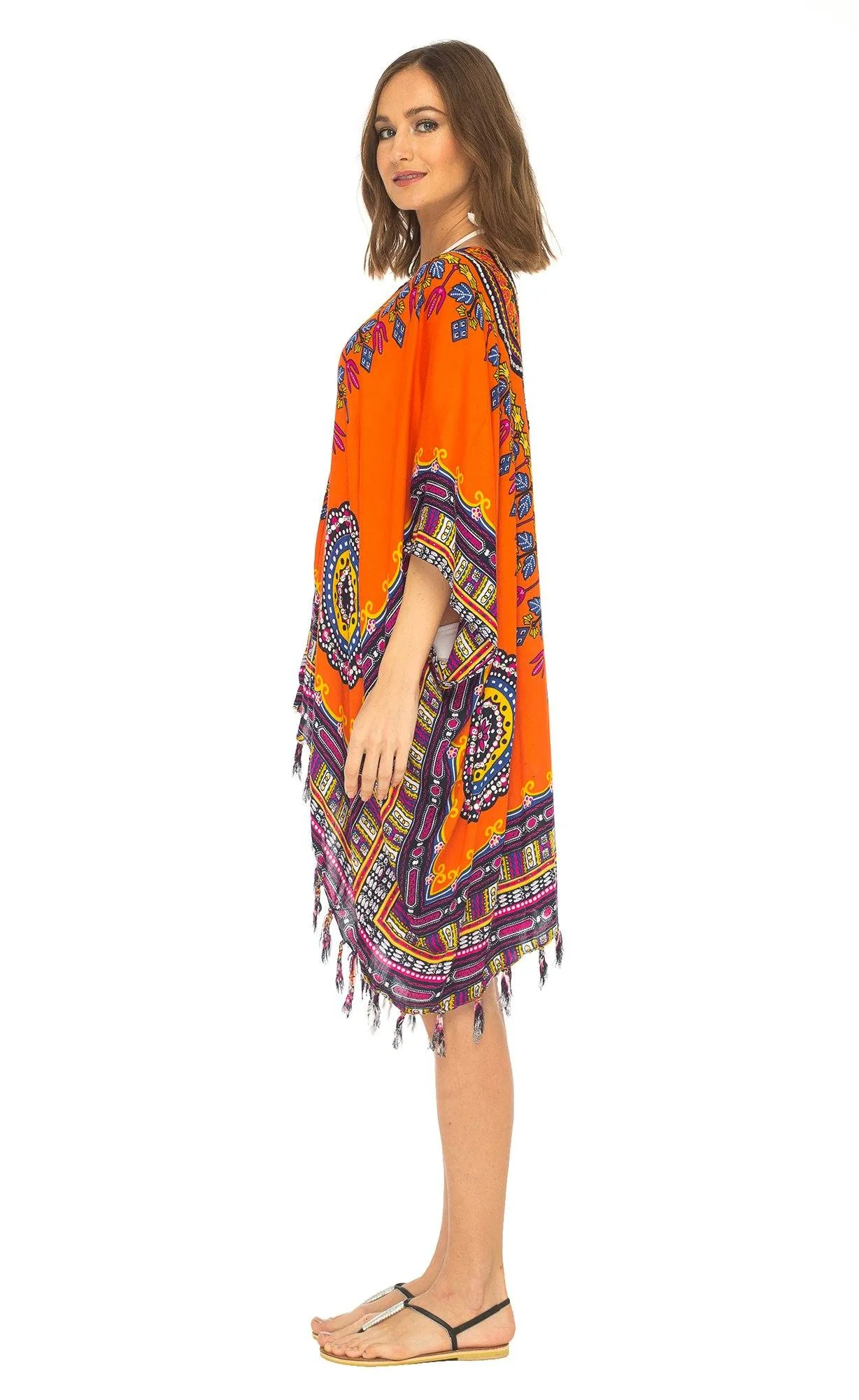 SHU-SHI Women's Dashiki Sequined Beach Cover-Up | Open Front Kimono Cardigan for Bikinis