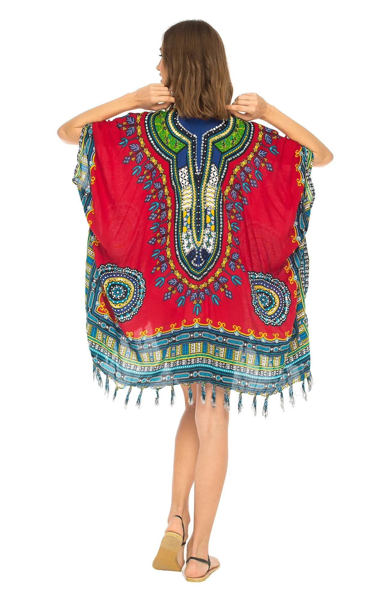 SHU-SHI Women's Dashiki Sequined Beach Cover-Up | Open Front Kimono Cardigan for Bikinis