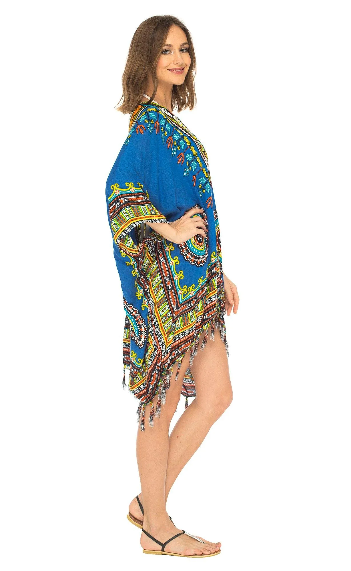 SHU-SHI Women's Dashiki Sequined Beach Cover-Up | Open Front Kimono Cardigan for Bikinis