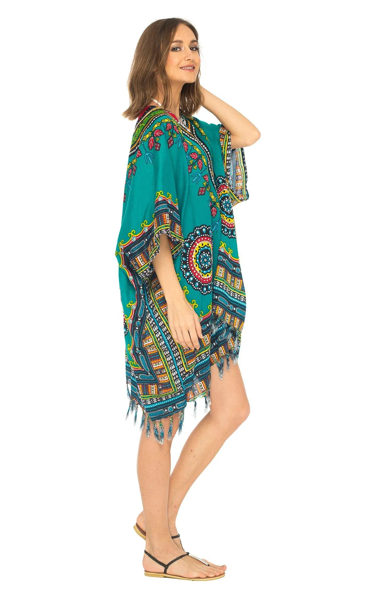 SHU-SHI Women's Dashiki Sequined Beach Cover-Up | Open Front Kimono Cardigan for Bikinis