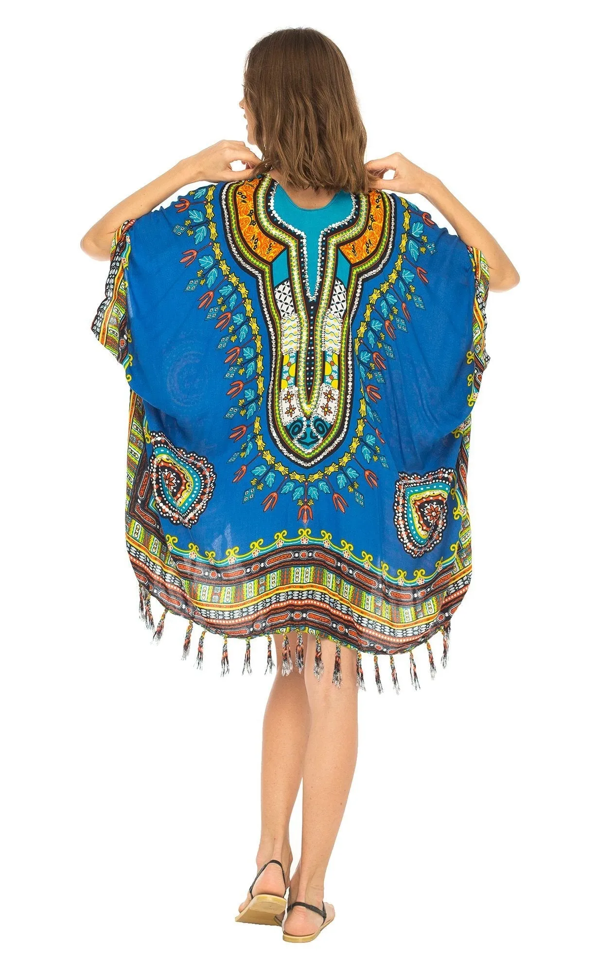 SHU-SHI Women's Dashiki Sequined Beach Cover-Up | Open Front Kimono Cardigan for Bikinis