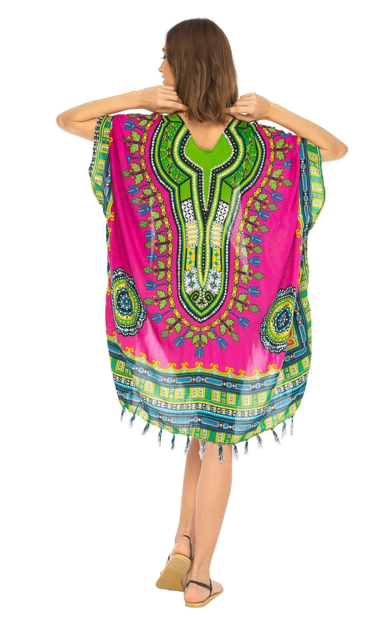 SHU-SHI Women's Dashiki Sequined Beach Cover-Up | Open Front Kimono Cardigan for Bikinis