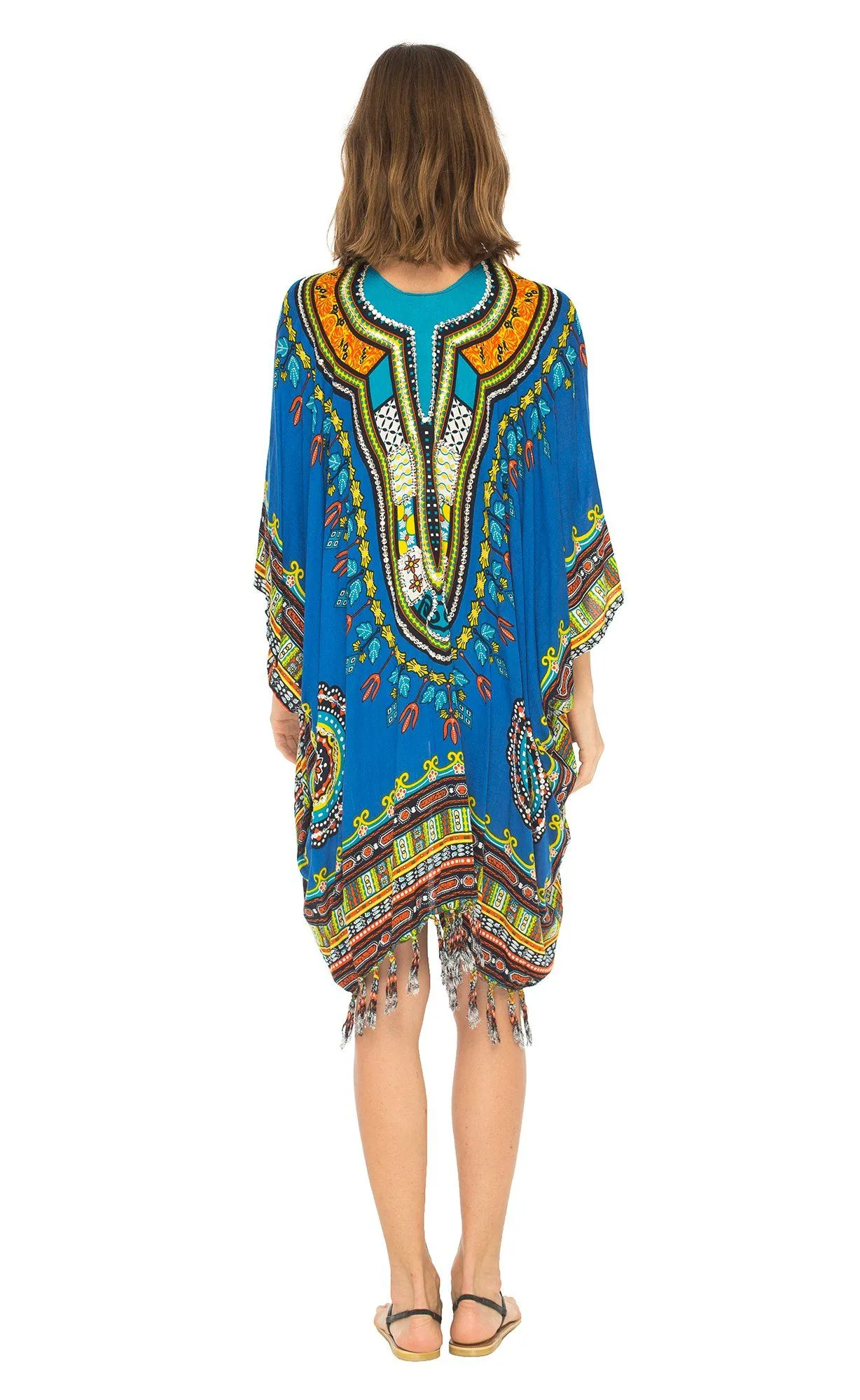 SHU-SHI Women's Dashiki Sequined Beach Cover-Up | Open Front Kimono Cardigan for Bikinis