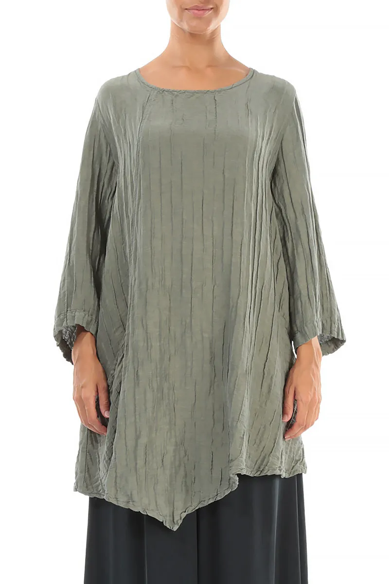 Side Pocket Crinkled Silver Sage Silk Linen Tunic