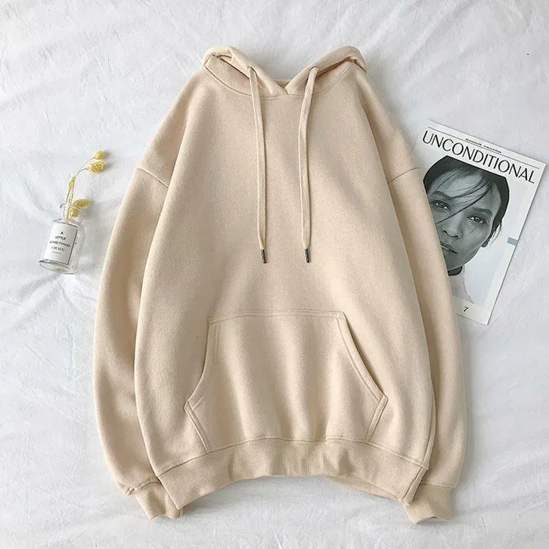 Solid Colored Hooded Couple Sweatshirt Loose Trendy All-Matching bf ins Outerwear