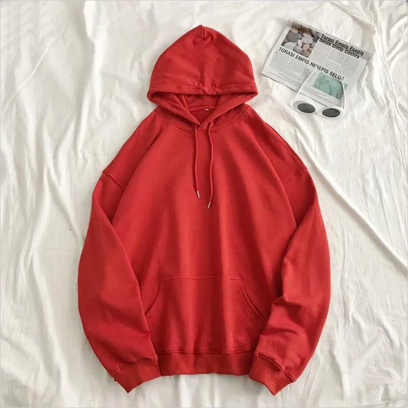 Solid Colored Hooded Couple Sweatshirt Loose Trendy All-Matching bf ins Outerwear