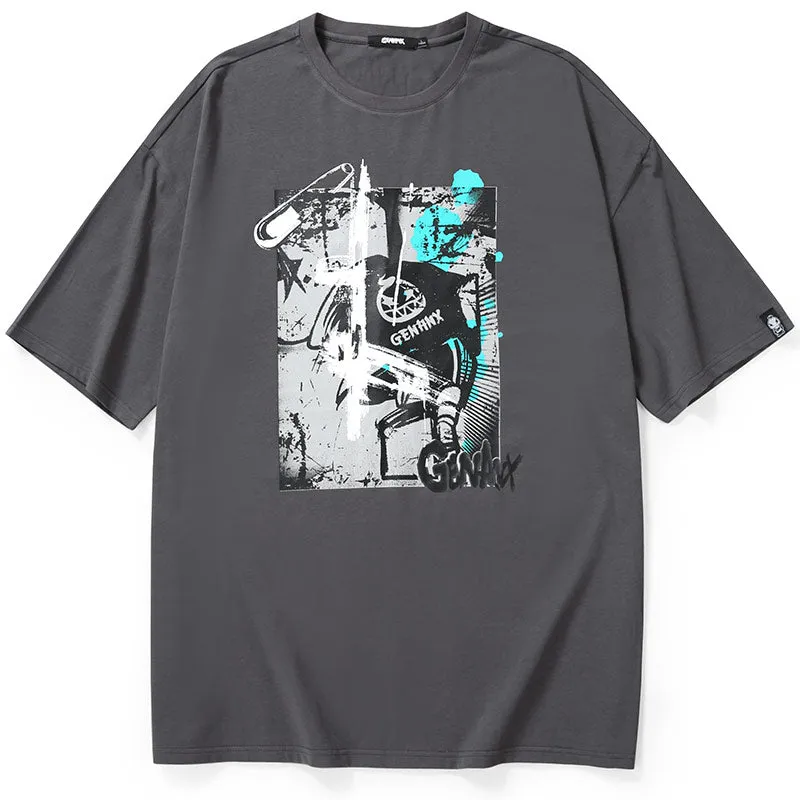 Street Sports Style Graffiti Print Half Sleeve Cotton T-Shirt