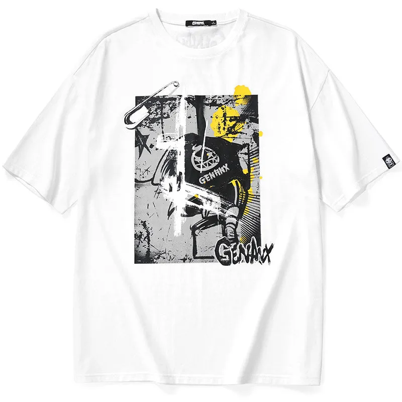 Street Sports Style Graffiti Print Half Sleeve Cotton T-Shirt