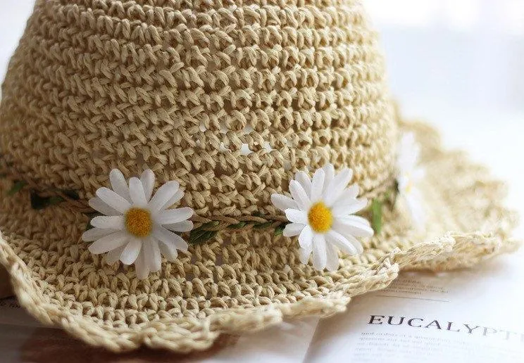 Summer Daisy Beach Straw Hat for Women and Girl