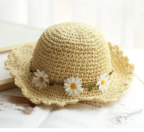 Summer Daisy Beach Straw Hat for Women and Girl