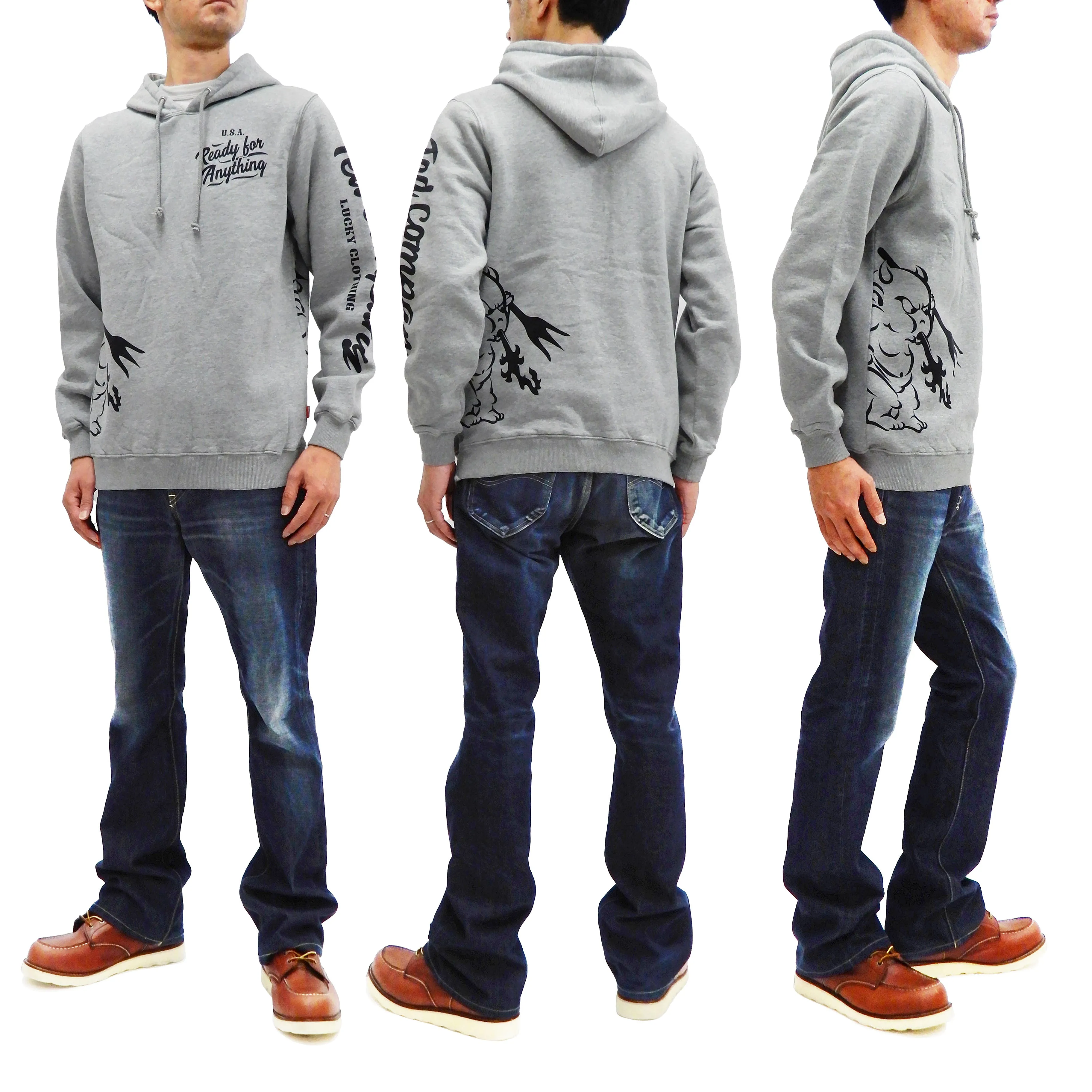 Tedman Pullover Hoodie Men's Lucky Devil Graphic Printed Hooded Sweatshirt TDPSP-101 Ash-Gray