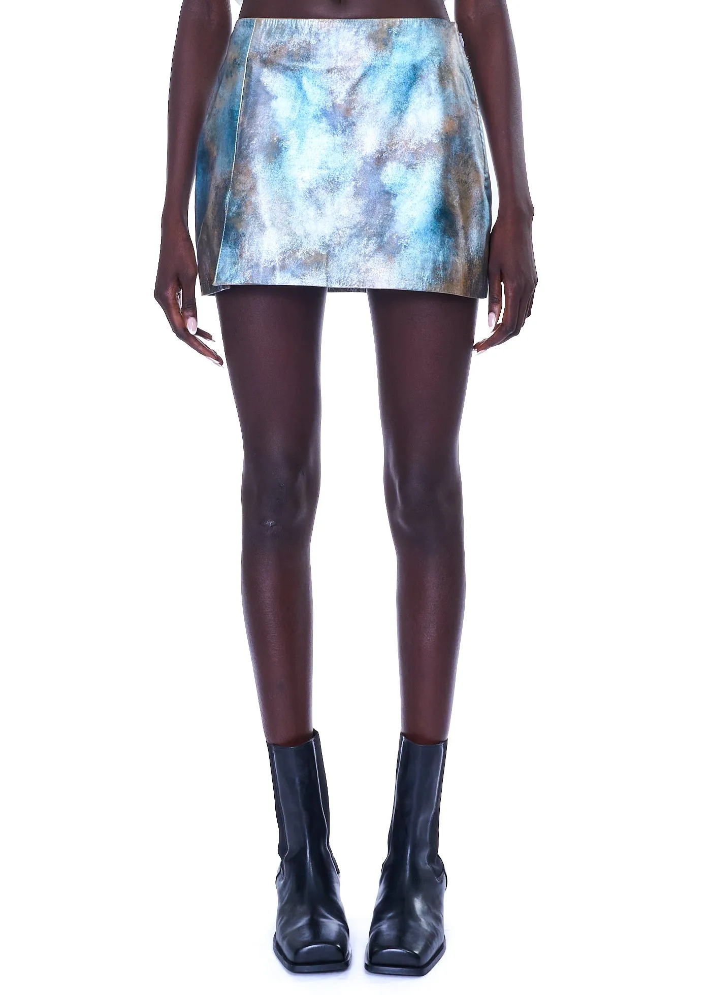 VIAVIA Genuine Leather Mini Skirt in Light House