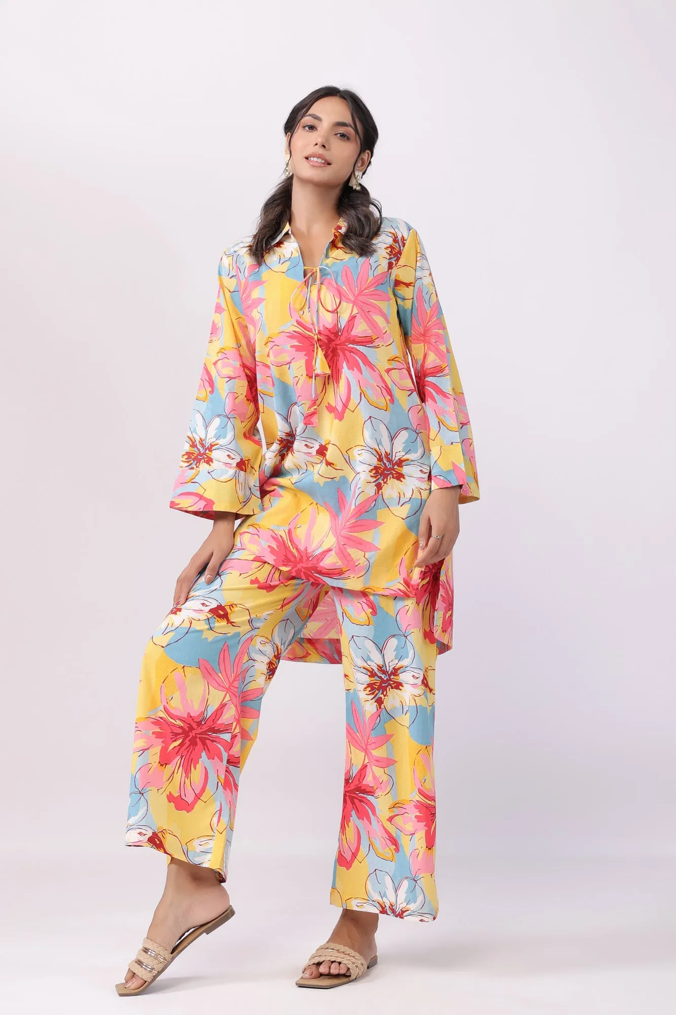 Vibrant Aster Cotton Palazzo Loungewear Set