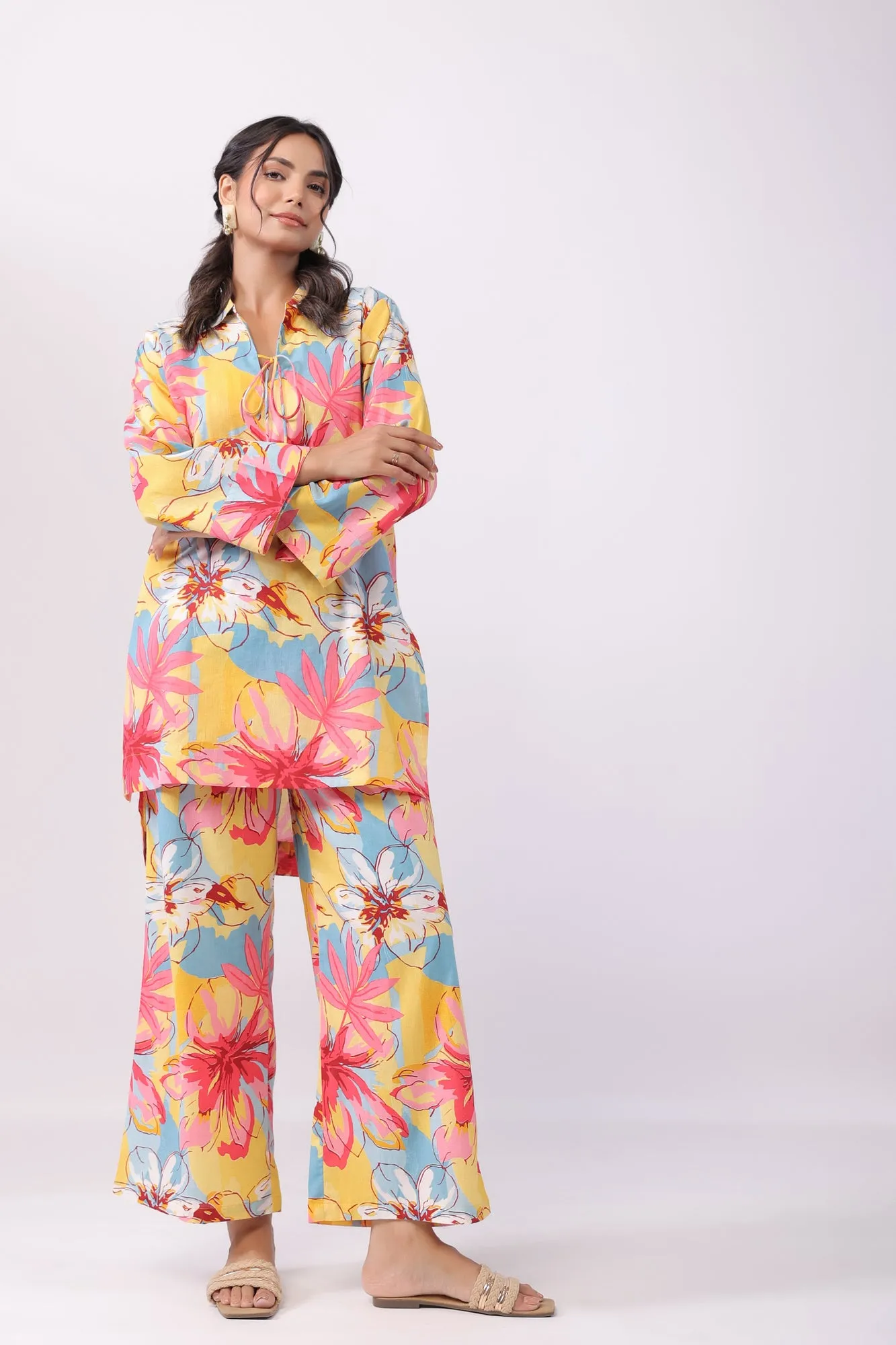 Vibrant Aster Cotton Palazzo Loungewear Set