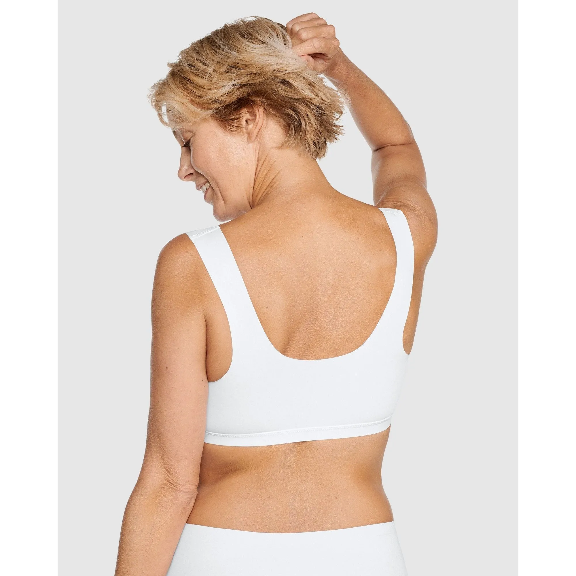 Wellness Padded Wirefree Front Close Bra-White