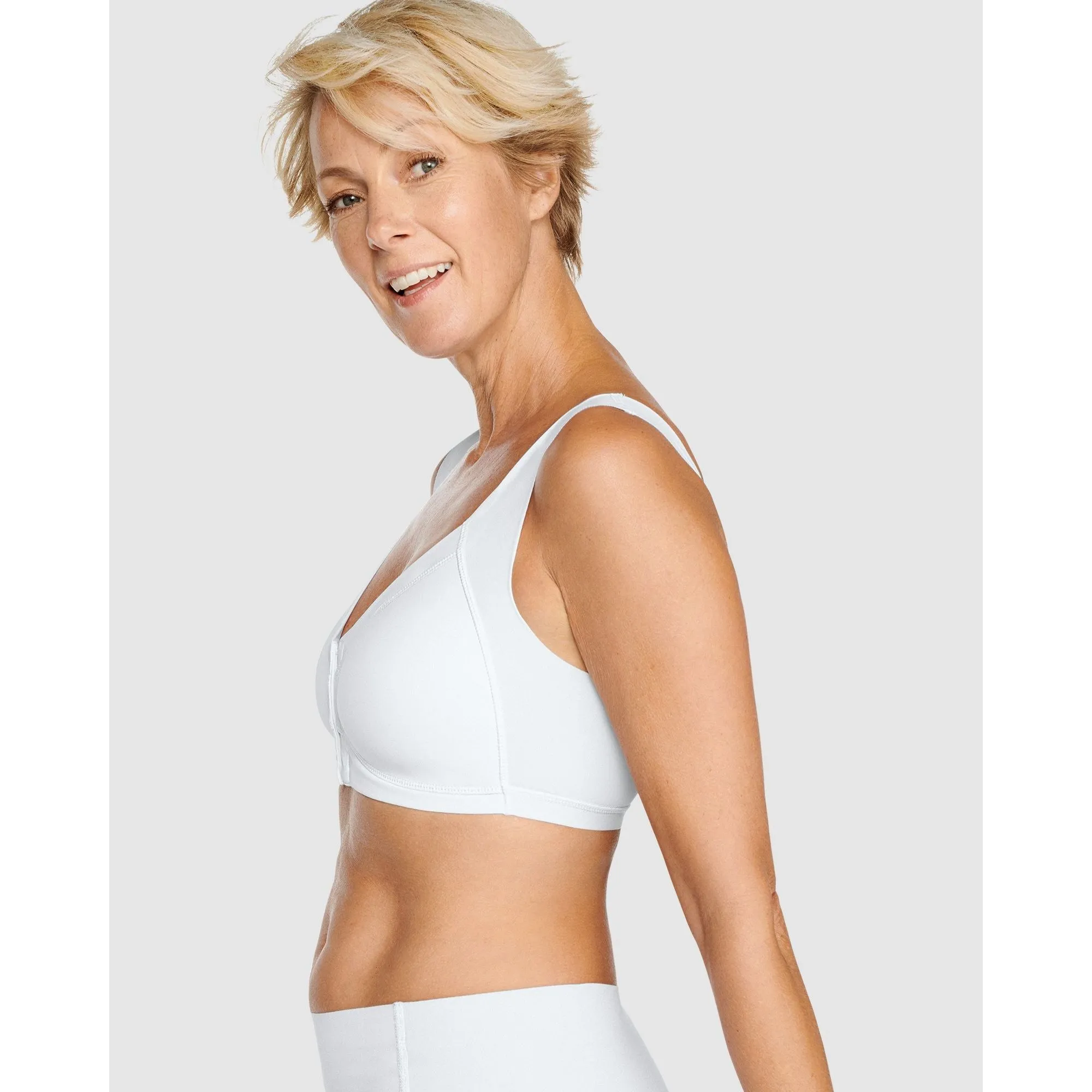 Wellness Padded Wirefree Front Close Bra-White