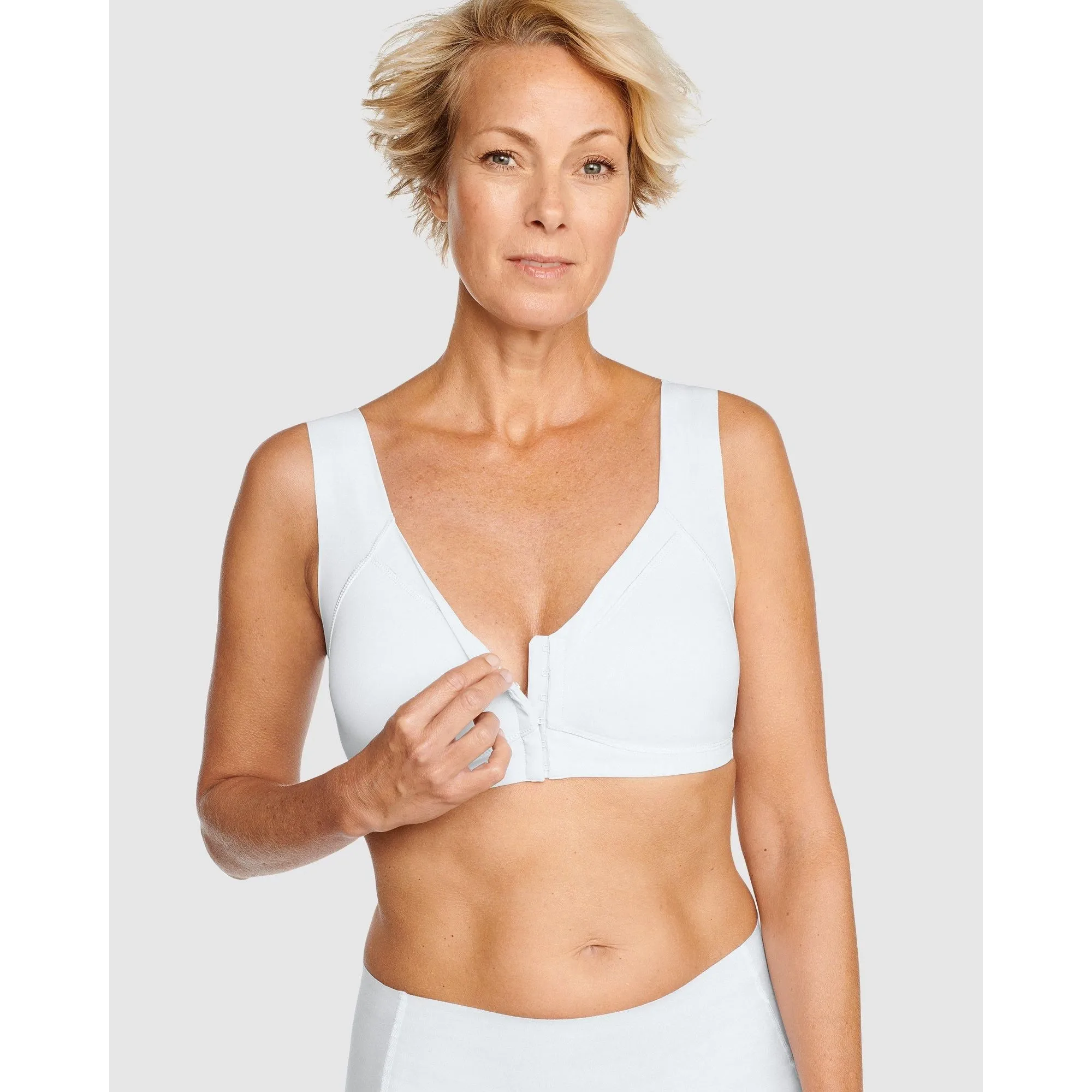 Wellness Padded Wirefree Front Close Bra-White