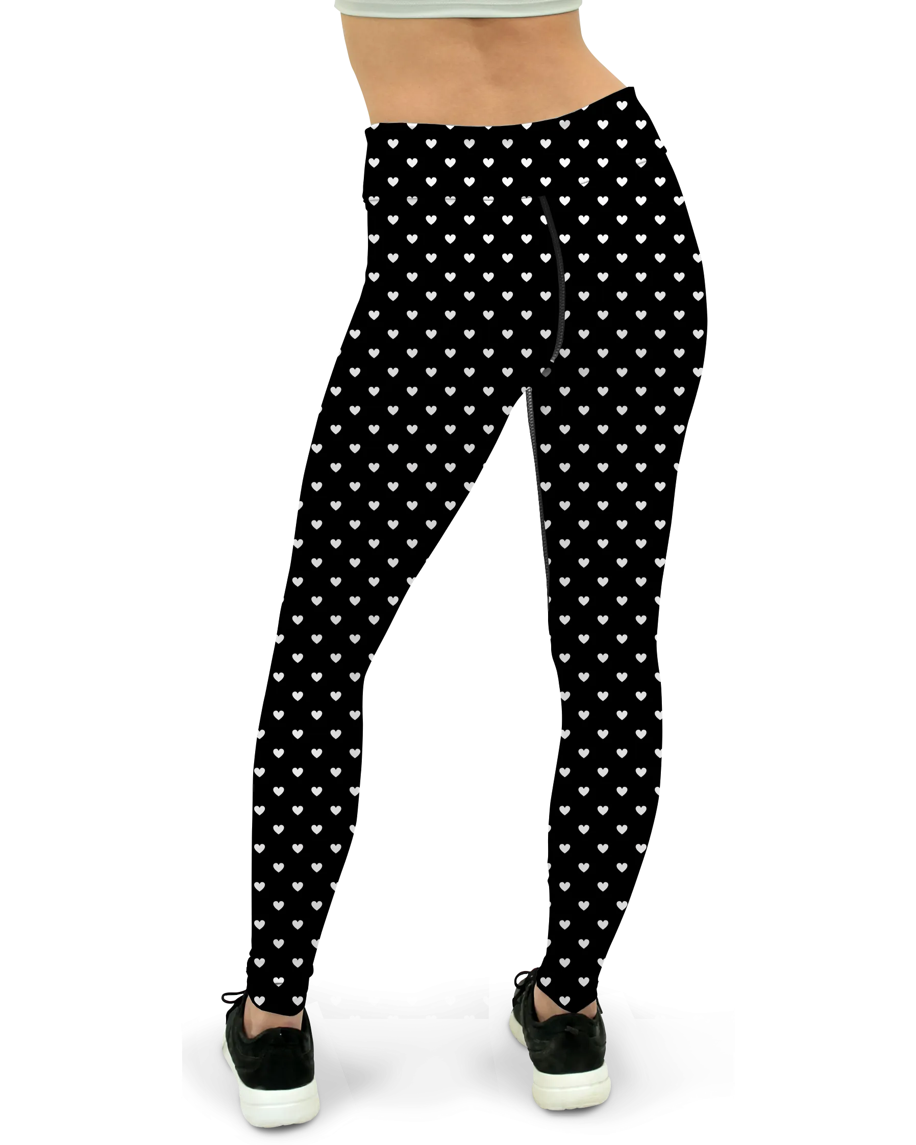 White Mini Hearts Black Yoga Pants