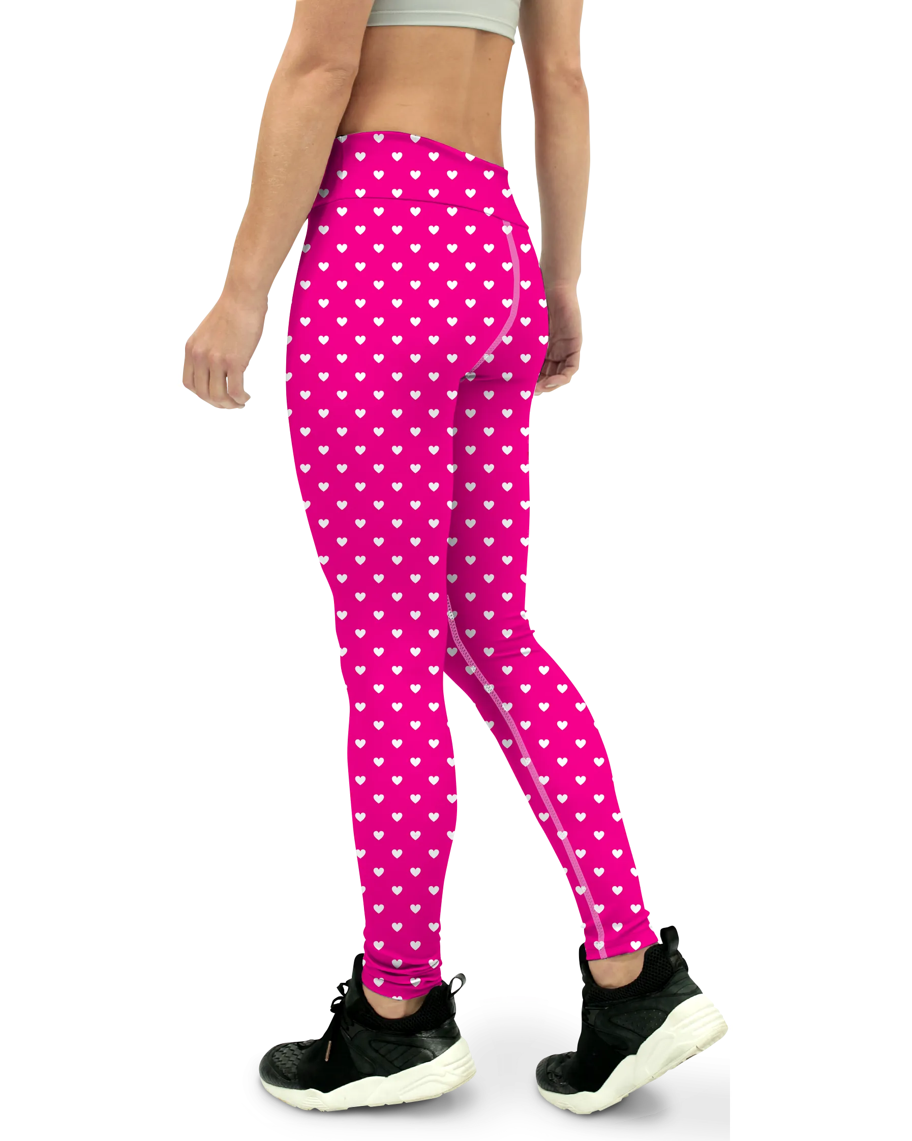 White Mini Hearts Pink Yoga Pants